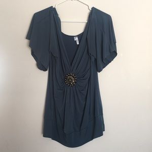 Blue Embroidered Top